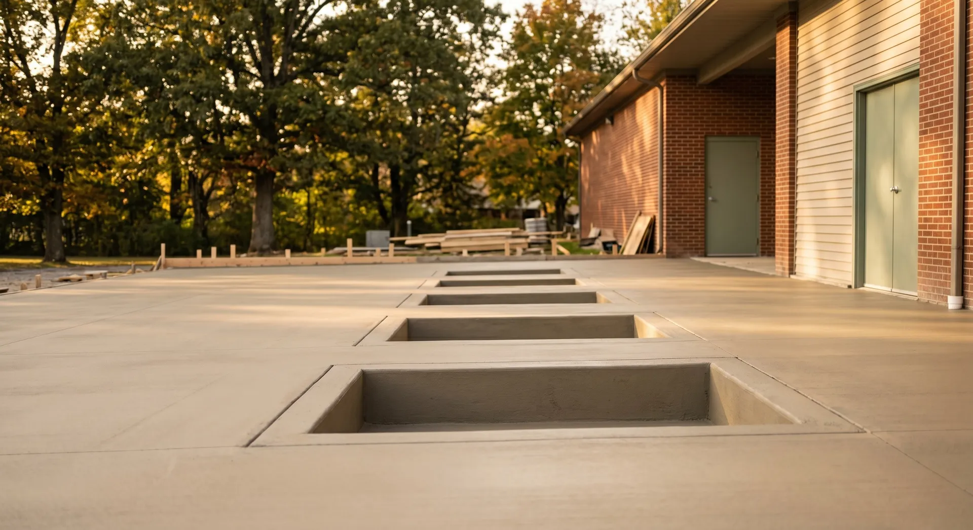 Warehouse dock floor with leveler blockouts, Warrick County