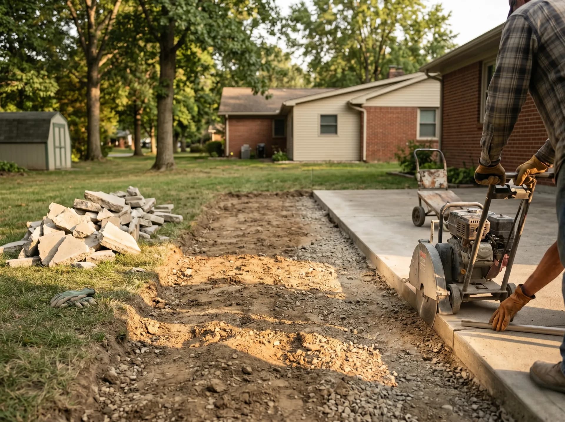 Patio removal with precision sawcut in Newburgh, IN