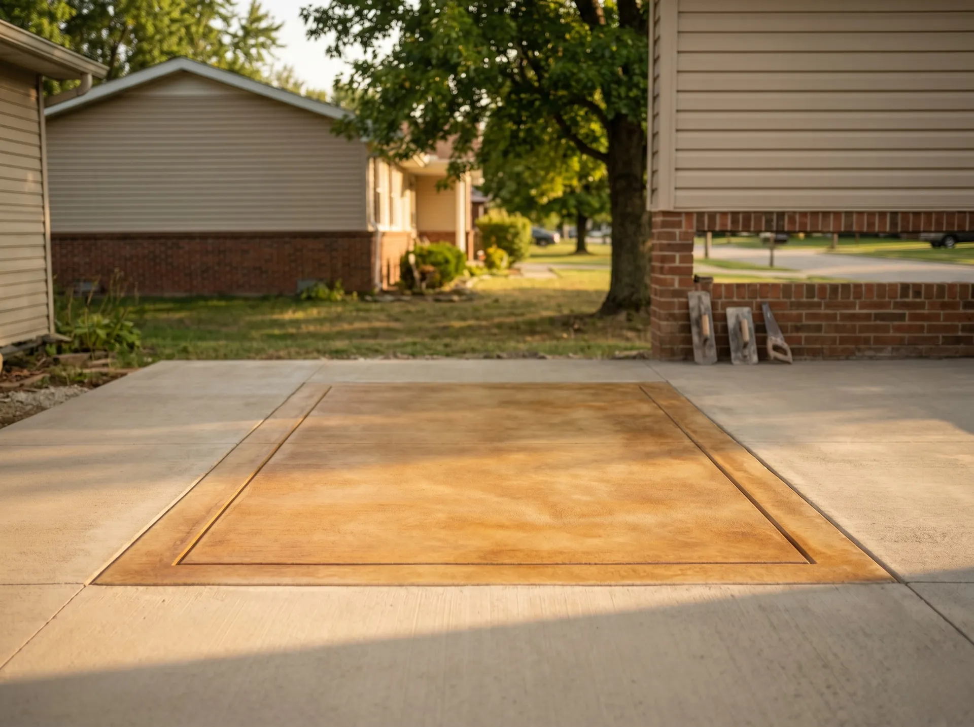 Sawcut decorative border on existing concrete, Evansville