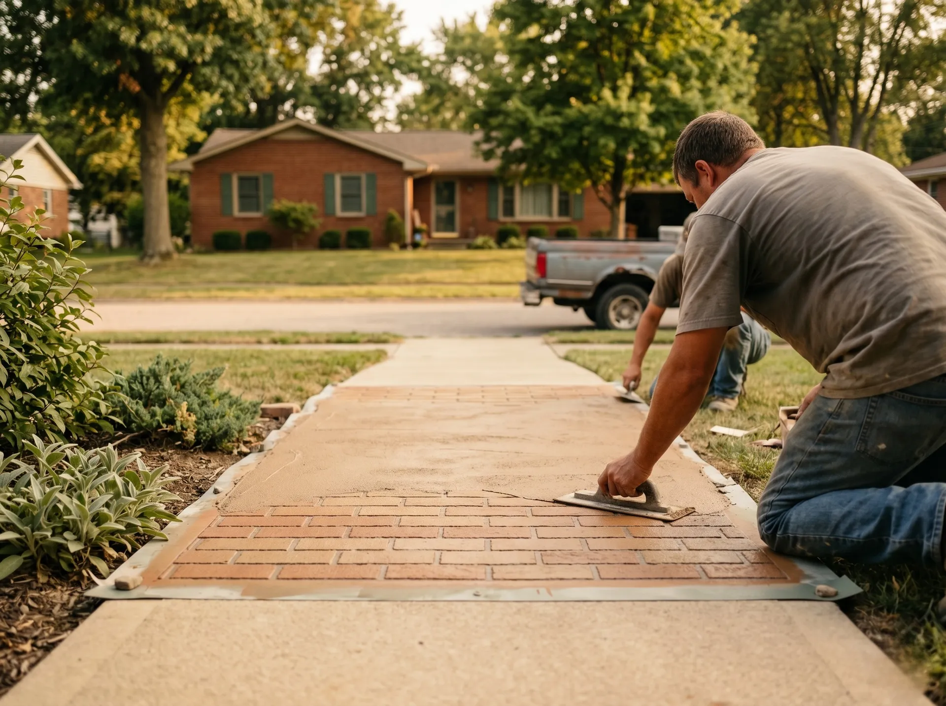Stenciled overlay walkway in Evansville