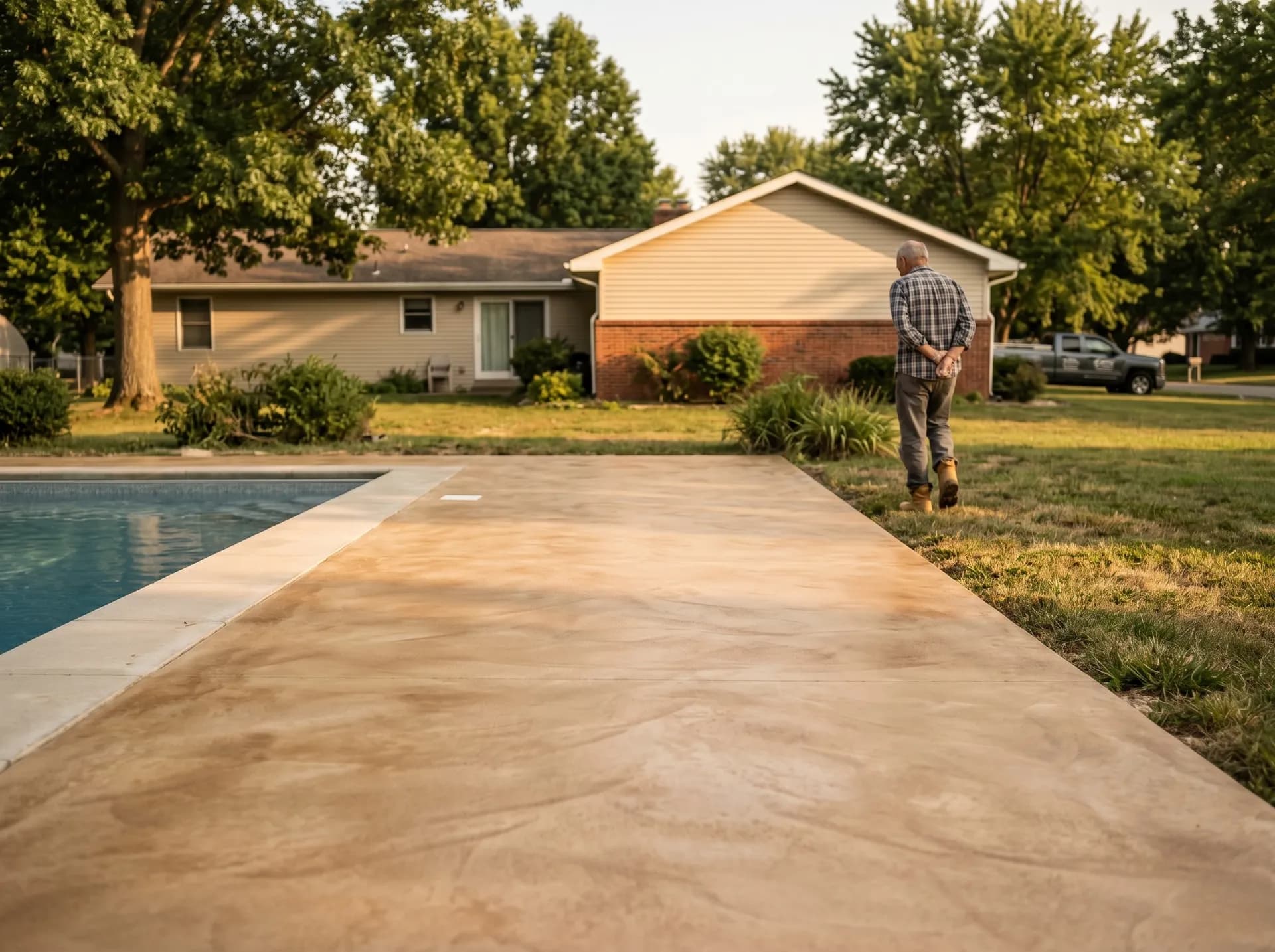 Water-based stained pool deck in Newburgh, IN