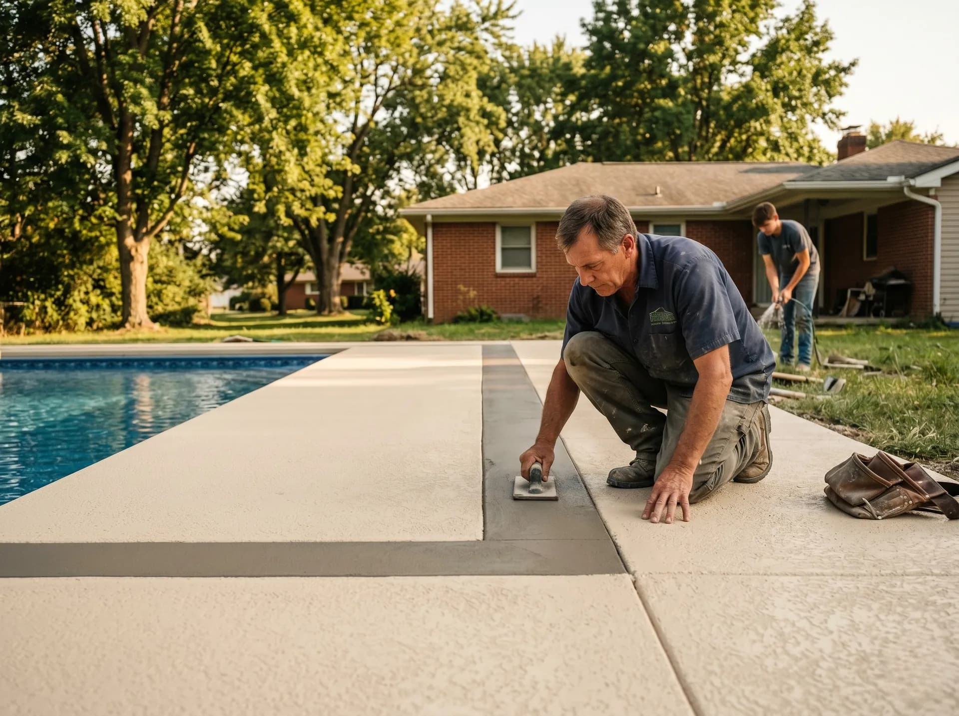 Broom-finish pool surround in Evansville, IN
