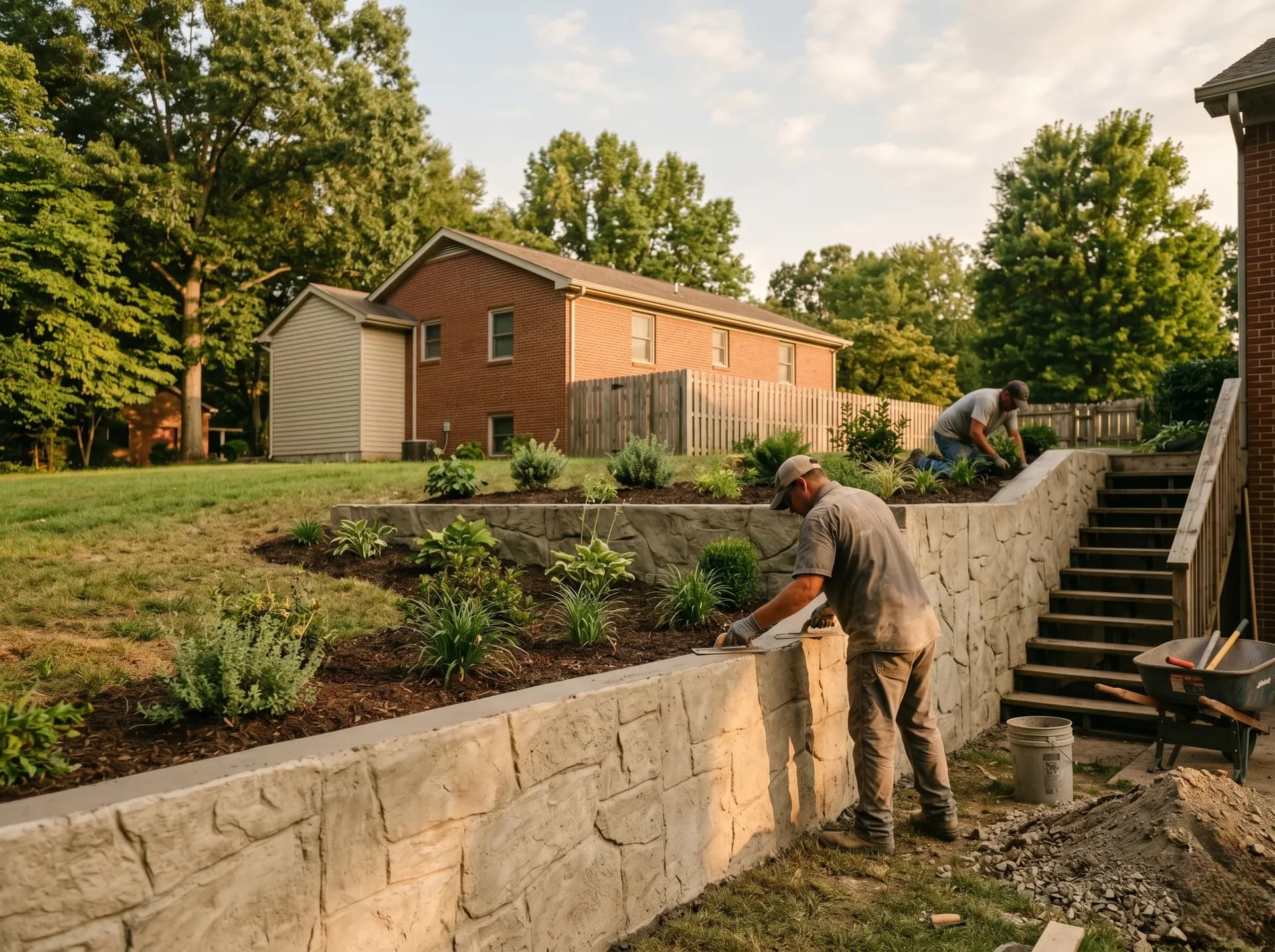 Tiered garden retaining walls in Warrick County